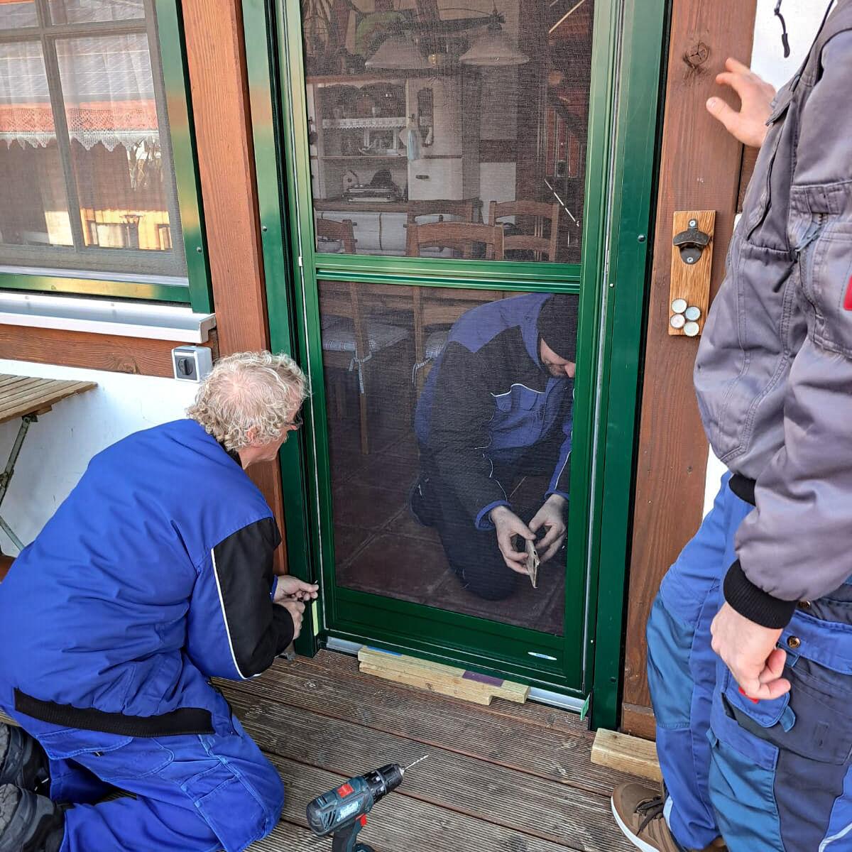 Insektenschutz Drehtür Edgar Klein Sonderfarbe RAL6005 Moosgrün Fliegengitter