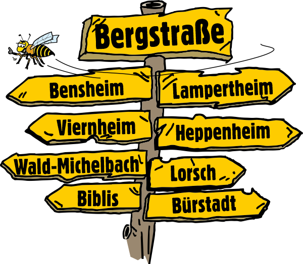 Schild Bergstraße Bensheim Lampertheim Viernheim Heppenheim Wald Michelbach Lorsch Biblis Bürstadt