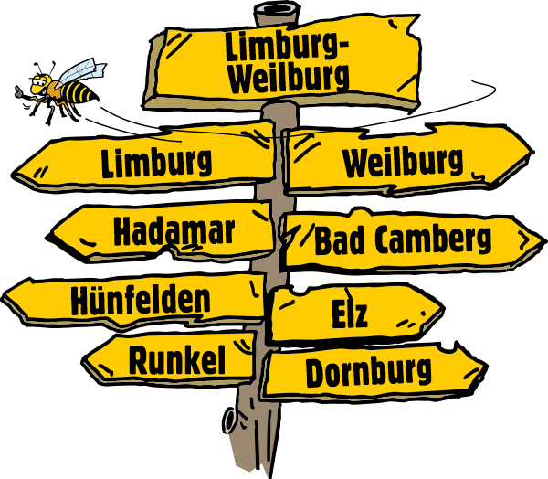 Schild Limburg Weilburg Hadamar Bad Camberg Hünfelden Elz Runkel Dornburg