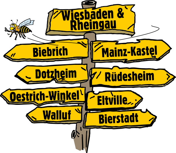 Schild Wiesbaden Rheingau Taunus Kreis Rüdesheim Eltville Walluf Oestrich Winkel