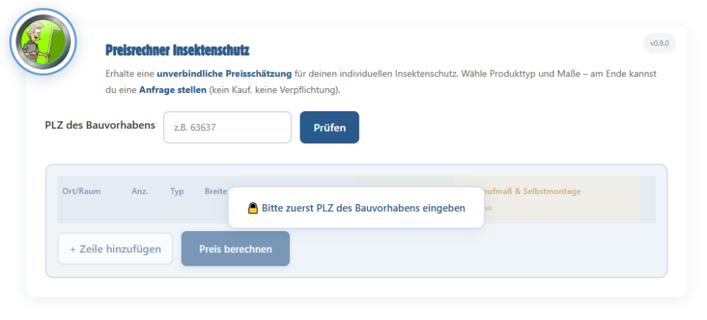 Preisrechner - Fliegengitterpreise berechnen